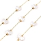 Ion Plating(IP) 304 Stainless Steel Paperclip Chains, Soldered, with ABS Imitation Pearl Beads, Real 18K Gold Plated, Real 18K Gold Plated, 7x10x3.5mm, about 16.40 Feet(5m)/Roll