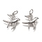 Brass Micro Pave Clear Cubic Zirconia Pendants, Long-Lasting Plated, with Jump Ring, Bird, Platinum, 16x14x2mm, Jump Ring: 5x1mm, 3mm Inner Diameter