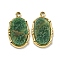 PVD Vacuum Plating 304 Stainless Steel Pendants, Natural African Jade Oval Charms, Real 18K Gold Plated, 16.5x9.5x2mm, Hole: 1.5mm