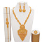 Round & Flower Brass Bracelets & Earrings & Necklaces & Rings Sets, Golden, Earring: 2.56 inch(65mm)
