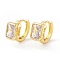 Clear Cubic Zirconia Rectangle Hoop Earrings, Rack Plating Brass Jewelry for Women, Cadmium Free & Lead Free, Real 18K Gold Plated, 15.5x13x7.5mm, Pin: 0.8mm