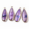 Natural Freshwater Shell Pendants, with Iron Loops, Edge Golden Plated, Dyed, Teardrop, Violet, 31~33x10.5~12x5mm, Hole: 1.8mm