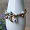 Adjustable Handmade Porcelain Flower Beads Braided Beads Bracelets, Alloy Leaf Charm Bracelets for Women, Sky Blue, 7-1/8 inch(18cm)