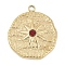 304 Stainless Steel Rhinestone Pendants, Real 14K Gold Plated, Flat Round with Star Charm, Hyacinth, 18.5x16.5x3mm, Hole: 1.4mm