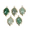 Natural Green Strawberry Quartz Faceted Leaf Pendants, Rack Plating Brass Charms, Golden, 23x13.5x5.5mm, Hole: 1.2mm