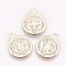Brass Charms, Nickel Free, Flat Round with CssmlNdsmd Cross God Father Religious Christianity Pendant, Real 18K Gold Plated, 15x12.5x0.7mm, Hole: 1.4mm