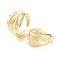Brass Open Cuff Rings for Women, Cadmium Free & Lead Free, Grooved Leaf, Real 18K Gold Plated, Inner Diameter: 17mm