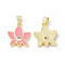 Rack Plating Brass Enamel Pendants, Micro Pave Clear Cubic Zirconia, Long-Lasting Plated, Lead Free & Cadmium Free, Real 18K Gold Plated, Lotus Charm, Pearl Pink, 19x16x3mm, Hole: 4x3.5mm