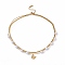 Imitation Pearl Beaded & Herringbone Chains Double Layer Necklace, 304 Stainless Steel Butterfly Charm Bohemia Necklace for Women, Golden, 18.11 inch(46cm)