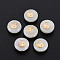 Natural Freshwater Shell Beads, with Golden Plated Brass Metal Embellishments, Flat Round with Tai Ji, Seashell Color, 8x3.5mm, Hole: 0.7mm