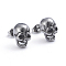 Retro 304 Stainless Steel Stud Earrings, with Ear Nuts, Skull, Antique Silver, 12x8.8mm, Pin: 0.7mm