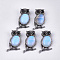 Opalite Brooches/Pendants, with Rhinestone and Alloy Findings, Owl, Antique Silver, 51x28~29x15~16.5mm, Hole: 4.5x8.5mm, Pin: 0.5mm