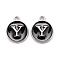 Platinum Plated Alloy Charms, Cadmium Free & Lead Free, with Enamel, Enamelled Sequins, Flat Round with Letter, Letter.Y, 14x12x2mm, Hole: 1.5mm