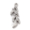 Brass Pave Clear Cubic Zirconia Pendants, Cadmium Free & Nickel Free & Lead Free, Leaf, Platinum, 25x8x3mm, Hole: 1.4mm