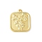 304 Stainless Steel Pendants, Ion Plating(IP), Square with Flower, Real 18K Gold Plated, 21x18x2.5mm, Hole: 1.8mm
