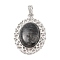 Natural Larvikite Pendants, with Platinum Tone Alloy Findings, Oval Charms, 41x28.5x7.5mm, Hole: 7.2x4mm