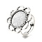 Vintage Adjustable Iron Finger Ring Components Alloy Flower Cabochon Bezel Settings, Cadmium Free & Lead Free, Antique Silver, Flat Round Tray: 14mm, 17mm
