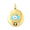 Real 18K Gold Plated Brass Clear Cubic Zirconia Pendants, with Enamel, Cadmium Free & Nickel Free & Lead Free, Flat Round with Evil Eye, Deep Sky Blue, 25x17x6.5mm, Hole: 3.8mm