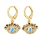 Evil Eye Real 18K Gold Plated Brass Dangle Leverback Earrings, with Enamel and Cubic Zirconia, Light Sky Blue, 25.5x15mm