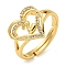 Heart with Letter Rack Plating Brass Micro Pave Clear Cubic Zirconia Adjustable Rings for Women, Lead Free & Cadmium Free, Real 18K Gold Plated, Letter Z, Inner Diameter: 16mm