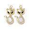 Brass Micro Pave Cubic Zirconia Pendants, Cadmium Free & Lead Free, with Shell, Fox, Real 18K Gold Plated, 23.5x14x4mm, Hole: 3mm