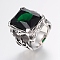 304 Stainless Steel Finger Rings, Solitaire Rings with Cubic Zirconia, Rectangle, Green, 17~22mm