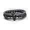 3Pcs 3 Style Round Synthetic Black Stone & Hematite Beaded Stretch Bracelets Set, Gemstone Bracelets with Ball Crown Hexagon for Women, Gunmetal, Inner Diameter: 2 1/4~2-3/8 inch(5.7~6.1cm)