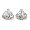 Brass Micro Pave Clear Cubic Zirconia Charms, Cadmium Free & Nickel Free & Lead Free, Shell, Real Platinum Plated, 10.5x11x4mm, Hole: 1mm