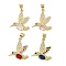 Brass Micro Pave Cubic Zirconia Pendants, Bird, Real 18K Gold Plated, Cadmium Free & Lead Free, Rack Plating, Long-Lasting Plated, Mixed Color, 18x20x3mm, Hole: 4.5x3.5mm