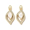 Brass Micro Pave Cubic Zirconia Pendants, Cadmium Free & Lead Free, with Shell, Real 18K Gold Plated, Leaf, Clear, 22x11x2.5mm, Hole: 3mm