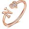 Adjustable Brass Rhinestone Cuff Rings, Letter & Heart, Rose Gold, Letter N, Inner Diameter: 15~20mm