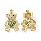 Brass Micro Pave Clear Cubic Zirconia Pendants, Cadmium Free & Lead Free, Bear, Green, 30x20.5x5.5mm, Hole: 3.5x5mm