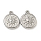 Non-Tarnish 304 Stainless Steel Pendants, Flat Round with Sun Charm, Stainless Steel Color, 15.5x13x2.5mm, Hole: 1.2mm