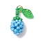 Glass Seed Beaded Rose Pendants, with Real 18K Gold Plated 304 Stainless Steel Jump Rings and Acrylic Leaf, Deep Sky Blue, 18x8x7.5mm