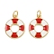 Brass Enamel Charms, Life Buoy Charms, with Jump Rings, Rack Plating, Real 18K Gold Plated, Lead Free & Cadmium Free, Long-Lasting Plated, Red, 15x13x2.5mm, Hole: 3.5mm