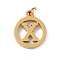 304 Stainless Steel Charms
with Jump Ring, Golden, Ring with Letter Charm, Letter X, 14.5x12x1.5mm, Hole: 3mm