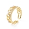 Brass Micro Pave Cubic Zirconia Open Rings, Chain Shape with Plastic Imitation Pearl Cuff Rings for Women, Real 18K Gold Plated, Cadmium Free & Nickel Free & Lead Free, 7mm, Inner Diameter: US Size 7 1/4(17.5mm)