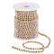 Brass Rhinestone Strass Chains, with Spool, Rhinestone Cup Chains, Raw(Unplated), Nickel Free, Crystal, 4mm, about 10yards/roll