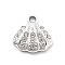 Alloy Rhinestone Pendants, UV Plated, Platinum, Shell Shape, 15x14.5x3.5mm, Hole: 2mm