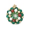 Glass Pendants, Christmas Wreath, with Brass & Shell Pearl & Natural Carnelian Round Beads, Faceted, Colorful, 28x23.5x7.5mm, Hole: 2.5mm