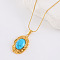 Vintage Oval Synthetic Turquoise Pendant Necklaces, with Stainless Steel Snake Chain, Golden, 15.75 inch(40cm)
