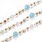 Handmade Glass Beaded Chains, Soldered, with Brass Chains and Beads, Long-Lasting Plated, with Spool, Faceted Rondelle, Real 18K Gold Plated, Colorful, 1.5x1.5x1.5mm, about 32.8 Feet(10m)/roll