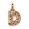 Brass Micro Pave Cubic Zirconia Pendants, Nickel Free, Real 18K Gold Plated, Colorful, Letter D, 18.5~24x12.5~25.5x5~5.5mm, Hole: 5x3mm