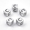 Plated Acrylic Beads, Horizontal Hole, Cube with Letter, Antique Silver, Letter.C, 6mm, Hole: 3mm, about 3000pcs/500g