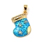 Christmas Brass Micro Pave Cubic Zirconia Pendants, Cadmium Free & Lead Free, with Synthetic Opal, Christmas Stocking, Deep Sky Blue, 19x16.5x4mm, Hole: 5x3mm