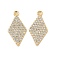 Brass Micro Pave Clear Cubic Zirconia Pendants, Nickel Free, Rhombus, Real 18K Gold Plated, 17x9x2mm, Hole: 1.2mm