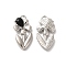 Glass Flower Of Life Pendant, with Platinum Alloy Findings, Lead Free & Cadmium Free, Black, 23x11.5x4mm, Hole: 1.8mm