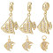 8Pcs 2 Style Brass Micro Pave Clear Cubic Zirconia Charms, Fish Charm, Golden, 12.5~19x11~15x2~3mm, Hole: 3~5mm, 4pcs/style