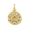 Brass Micro Pave Clear Cubic Zirconia Charms, Cadmium Free & Lead Free, Flat Round with Star, with Open Jump Rings, Real 18K Gold Plated, 12.5x10x1.5mm, Ring: 5x0.8mm, Hole: 3mm