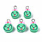 Imitation Food Handmade Polymer Clay Charms, with Platinum Plated Iron Loop, Lollipop with Bowknot & Smile, Medium Aquamarine, 14~15x8~10x4~5mm, Hole: 1.8mm